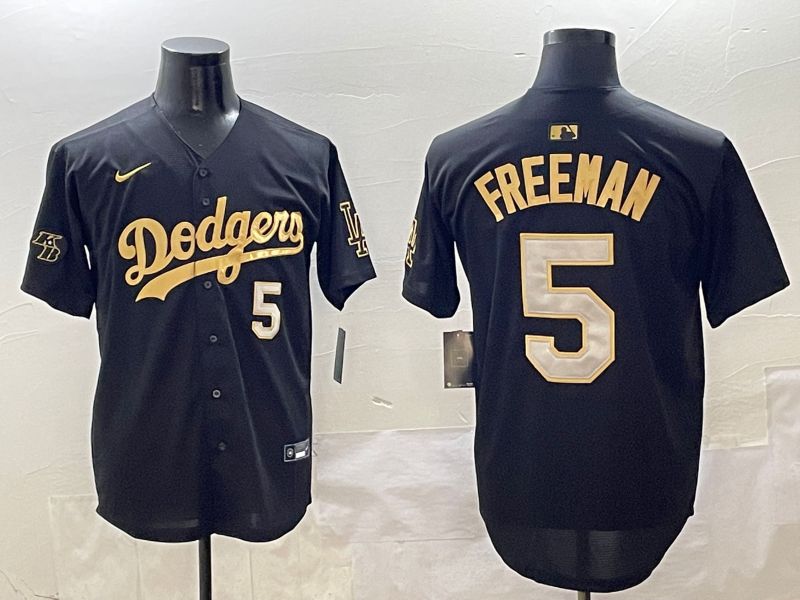 Men Los Angeles Dodgers 5 Freeman Black Gold Nike 2025 MLB Jersey style 4254